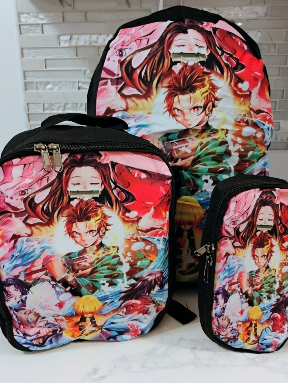NEW 3FER Demon Slayer Backpack Set w/ Lunchbox, Pencil Case & A BONUS
